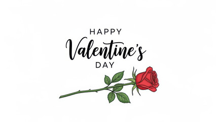 Hand Drawn Valentine Day Greeting Card with Red Rose and Calligraphy Message