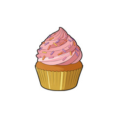A mouthwatering cupcake with pink frosting and sprinkles, perfect for bakery ads or dessert blogs