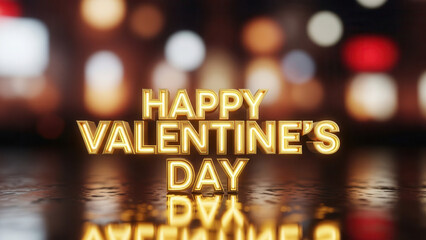 Gold Text Happy Valentine Day Message on Reflective Surface for Romantic Celebration