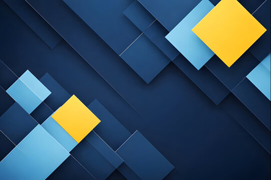 Geometric pattern of blue and yellow squares on a dark background