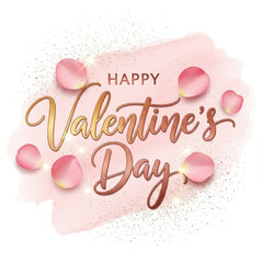 Handwritten Valentine Day Greeting with Pink Watercolor Hearts and Gold Calligraphy