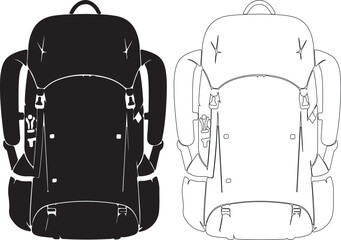 Backpack illustration with black and white outline