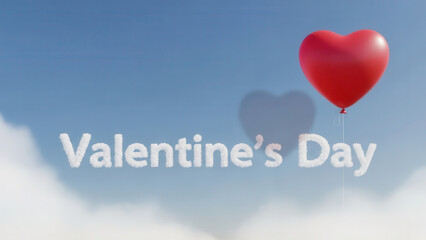 Red Heart Shaped Balloon Floating in Sky for Valentine Day Celebration