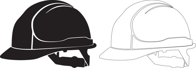 Black and white illustration of two hard hats side by side