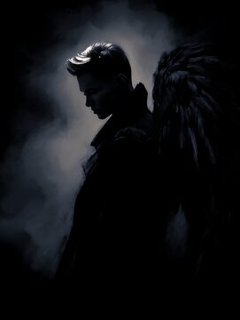 fallen angel, silhouette of a man