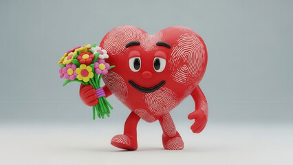 Animated Heart Holding Bouquet for Valentine Day Celebration