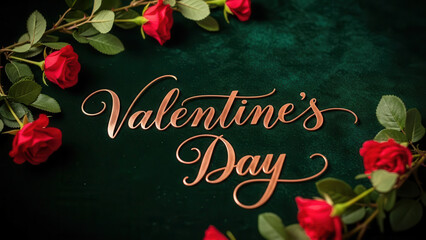 Red Rose Arrangement with Script Text for Valentine Day Celebration