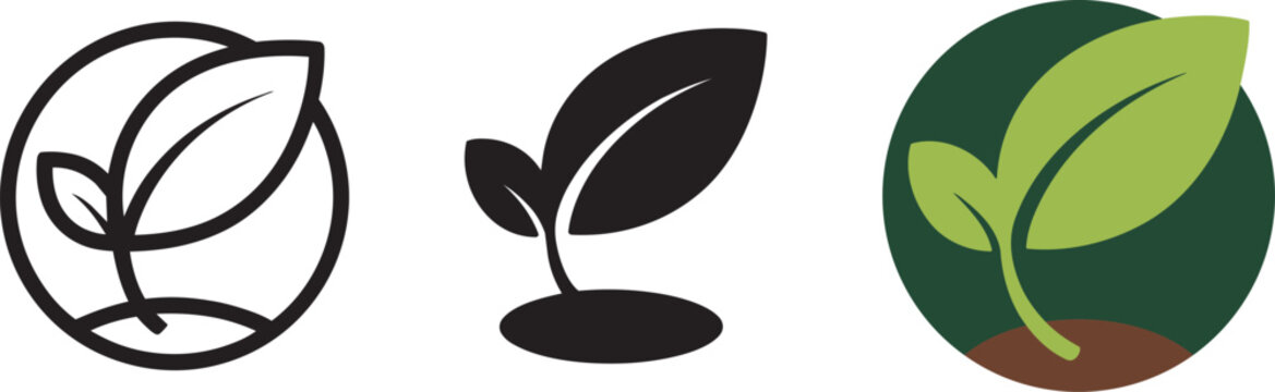 Minimalist outline icon depicting young plant sprout inside circle representing growth and nature