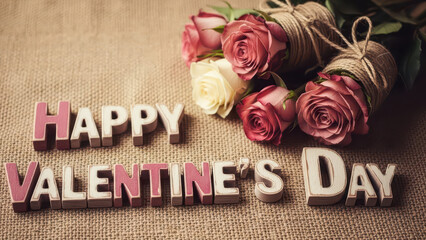 Wooden Letter Decoration with Roses for Valentine Day Celebration