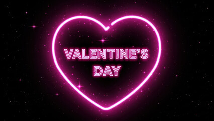 Neon Heart Shape Glowing with Valentine Day Text for Romantic Celebration