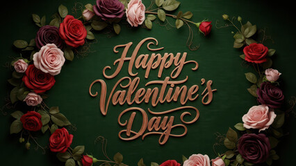 Romantic Rose Arrangement with Happy Valentine Day Greeting Card Message