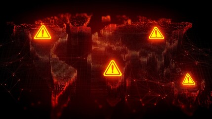 Global cybersecurity alerts stylized digital world map with interconnected nodes and data pathways