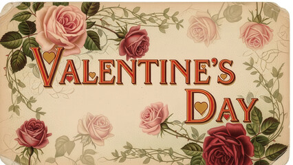 Vintage Valentine Day Card with Roses and Hearts for Romantic Celebration