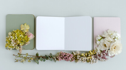 Elegant wedding card mockup featuring a delicate arrangement of flowers on a soft background with a blank space for personalization