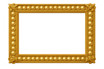 Golden ornate frame with vintage baroque design and antique filigree accents on transparent background