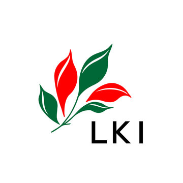 Modern Nature Inspired Logo with Red and Green Leaves, LKI Later Logo, Abstract Botanical Logo with Elegant Typography ,
