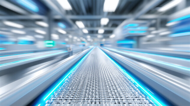 Abstract futuristic corridor with blue light streaks and motion blur, representing high-speed data transfer, AI networks, cloud computing, and advanced technology background. - Powered by Adobe