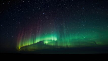 Aurora borealis over a starry night sky. Natural light display in the Earth's atmosphere. Celestial phenomena and atmospheric science. The beauty of northern lights and cosmic illumination.