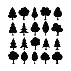 Forest tree shapes silhouette icons in flat style
