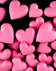 Collection of glossy pink heart shapes forming a romantic abstract background. Valentine&rsquo;s Day love texture for festive designs.
