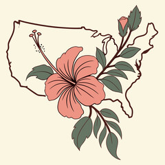 Illustrated map of the united states with a flower