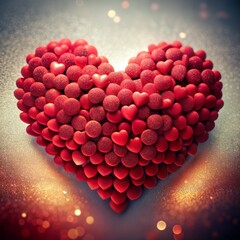 A heart made of red candies, forming a romantic symbol against a glowing background. A concept of love, passion, and Valentine's Day celebration.