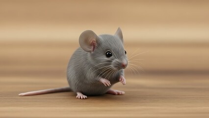Gray Mouse Standing on Wooden Floor.