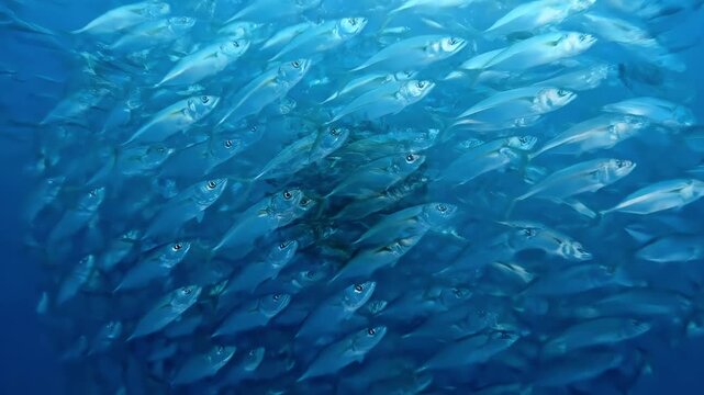 Massive School of Sardine Fish Forming Bait Ball Underwater