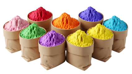 Colorful powder in paper cones isolated on transparent background