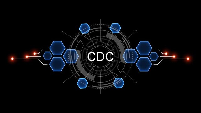 Internet, business, Technology and network concept. CDC Software concept as an innovation. Virtual button on black background. 4k video