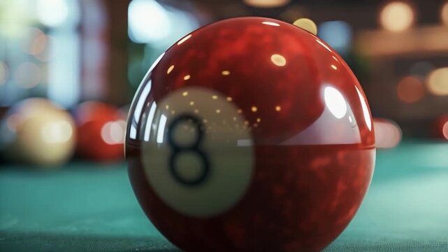 A vivid photograph of the number eight on a billiard table conveys the excitement of the game and serves as a dynamic background for advertising entertainment venues or sporting events.
