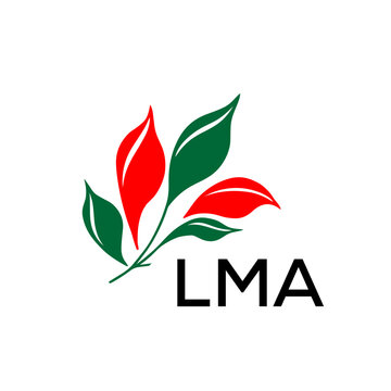 Modern Nature Inspired Logo with Red and Green Leaves, LMA Later Logo, Abstract Botanical Logo with Elegant Typography ,
