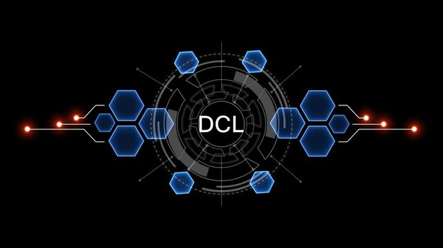 Internet, business, Technology and network concept. DCL Software concept as an innovation. Virtual button on black background. 4k video