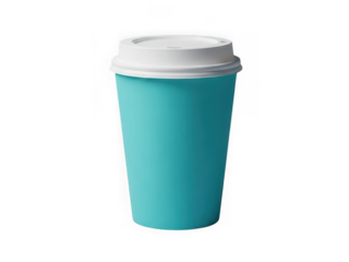 Turquoise coffee cup with white lid isolated on transparent background