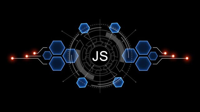 Internet, business, Technology and network concept. JS Software concept as an innovation. Virtual button on black background. 4k video