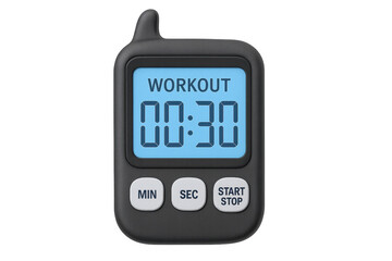 Digital chronometer showing workout time on transparent background