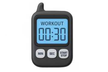 Digital chronometer showing workout time on transparent background