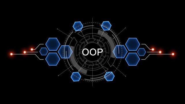 Internet, business, Technology and network concept. OOP Software concept as an innovation. Virtual button on black background. 4k video