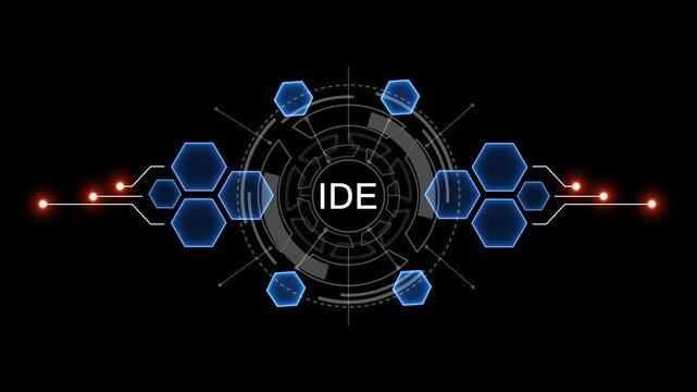 Internet, business, Technology and network concept. IDE Software concept as an innovation. Virtual button on black background. 4k video