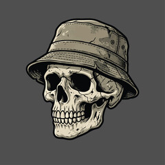 Skull Wearing a Bucket Hat Illustration. © Delta