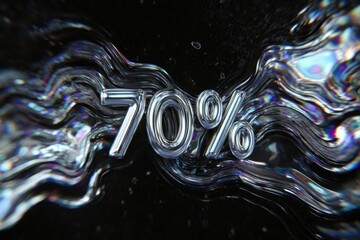 70 percent offer displayed as reflective metallic typography floating on abstract liquid surface with dramatic lighting concept of marketing branding