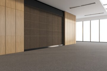 Modern office interior with sleek design, spacious layout, and natural light. Perfect for professional workspaces or coworking environments.