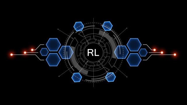 Internet, business, Technology and network concept. RL Software concept as an innovation. Virtual button on black background. 4k video