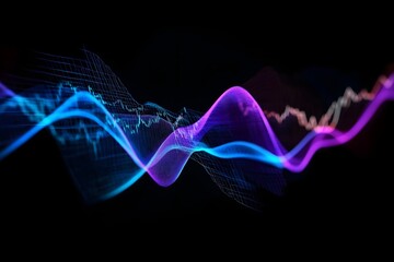 Dynamic neon wave patterns in a dark background