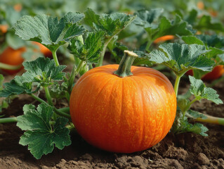 Obraz premium A large, ripe pumpkin in a Kent farm field.