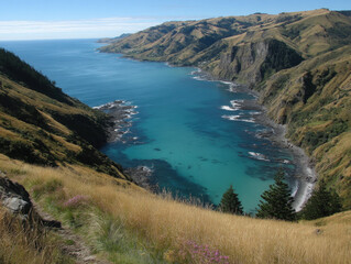 Fototapeta premium The rugged coastline and surf of Raglan, New Zealand.