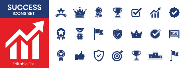 Success Icon Set Solid Fill Black White