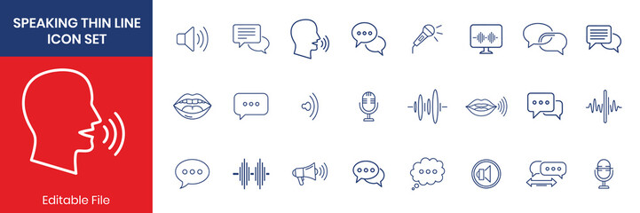 Speaking Thin Line Icon Set Black Outline