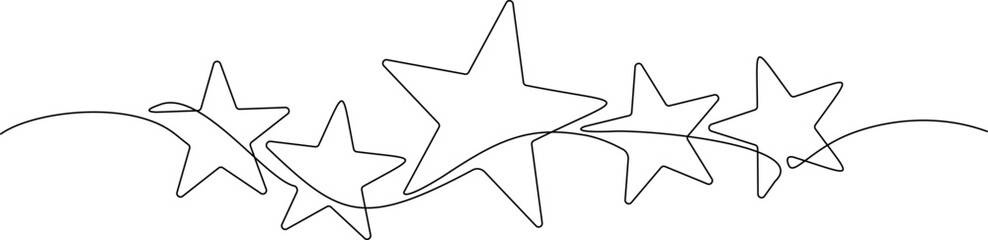 continuous line drawing of five stars, five star review line art vector illustration