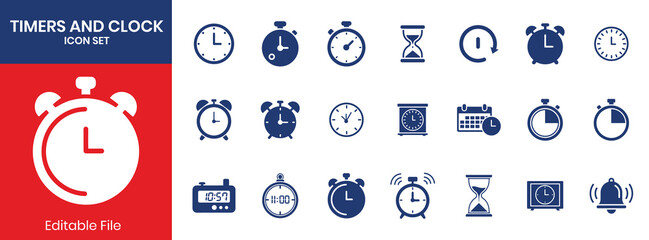 Timers Clock Icon Set Solid Fill Style